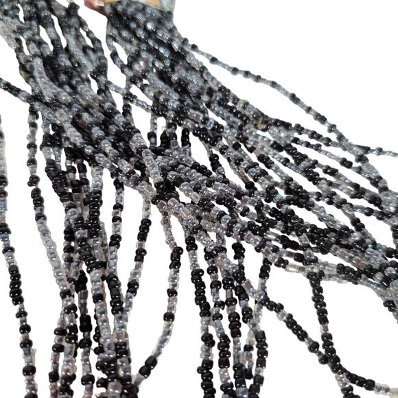 48" Long Black Gray Seed Bead Necklace Boho Multistrand India Handmade NEW - Picture 6 of 9